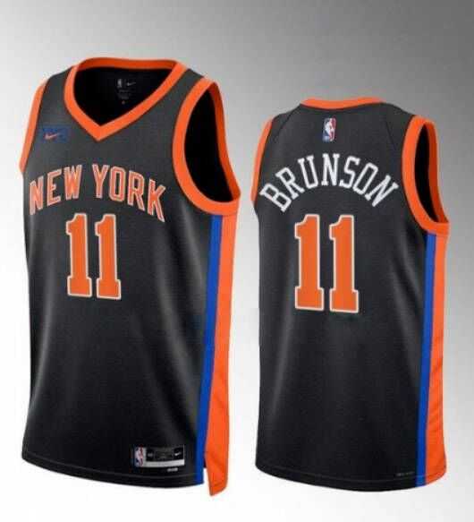 Men%27s New York Knicks #11 Jalen Brunson Black Stitched Basketball Jersey Dzhi